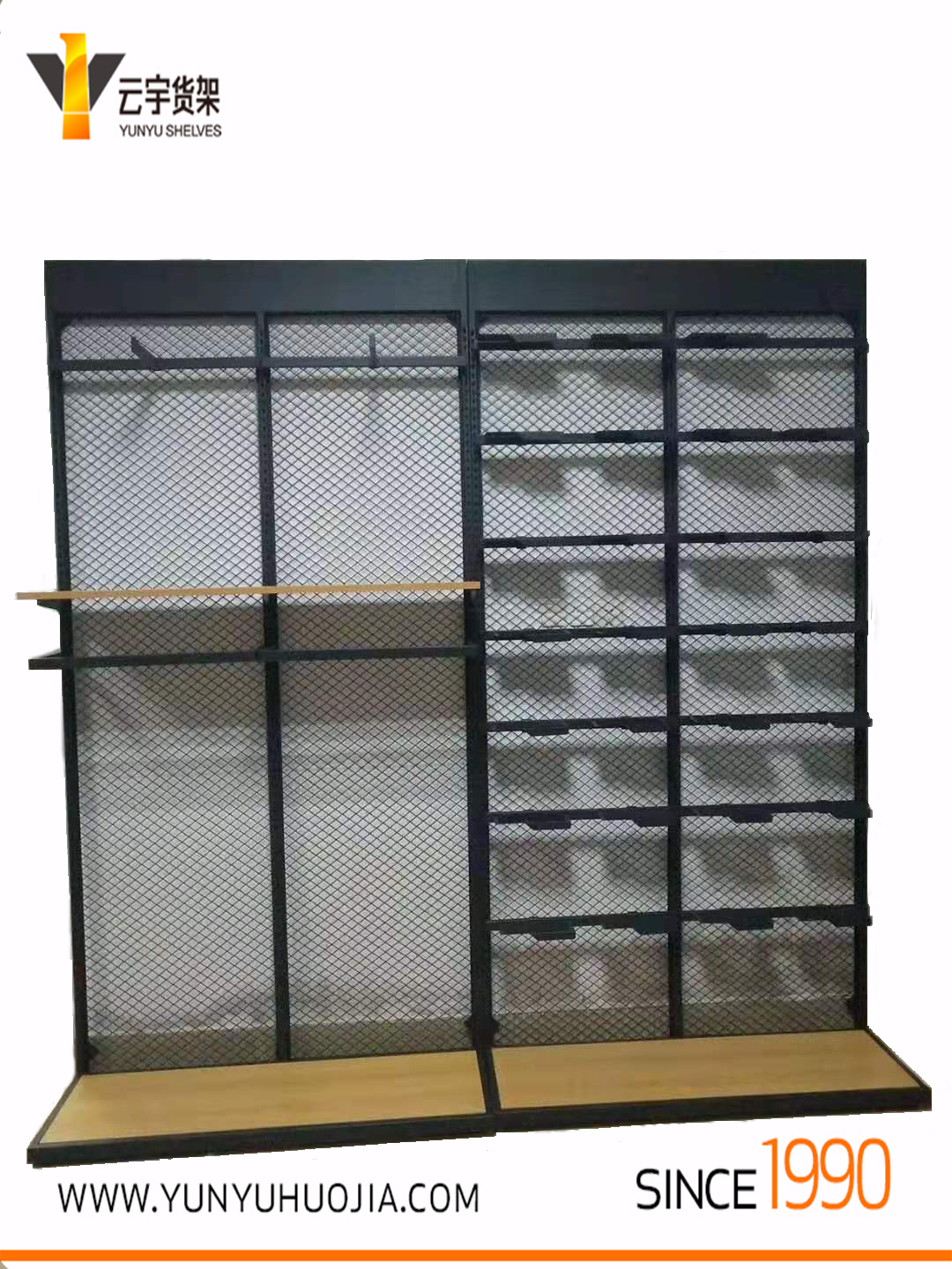 YYC-005 单面背网式钢木结构体育运动设备展示架