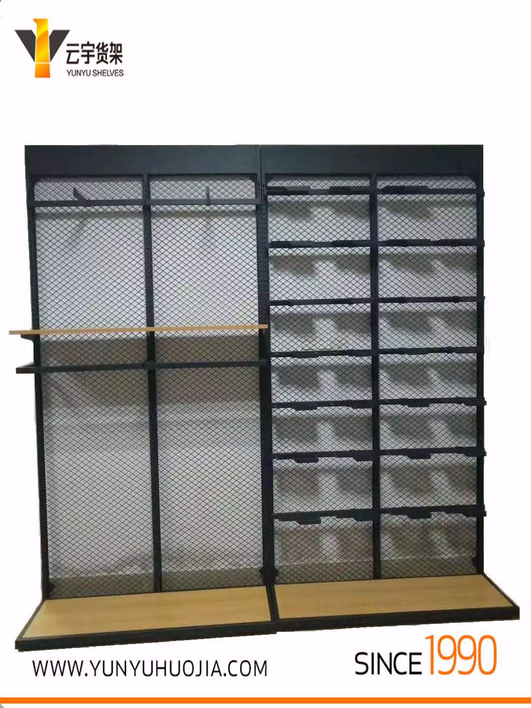 YYC-005 单面背网式钢木结构体育运动设备展示架